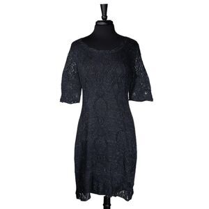 Peruvian Connection Women's Dress Navy Blue Pima Cotton Crochet Silk Lined M